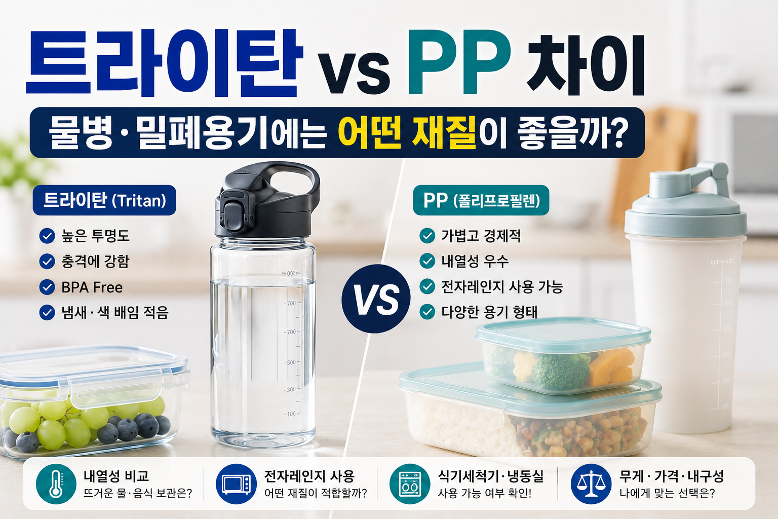 트라이탄과 PP 차이: 물병·밀폐용기에는 어떤 재질이 좋을까?