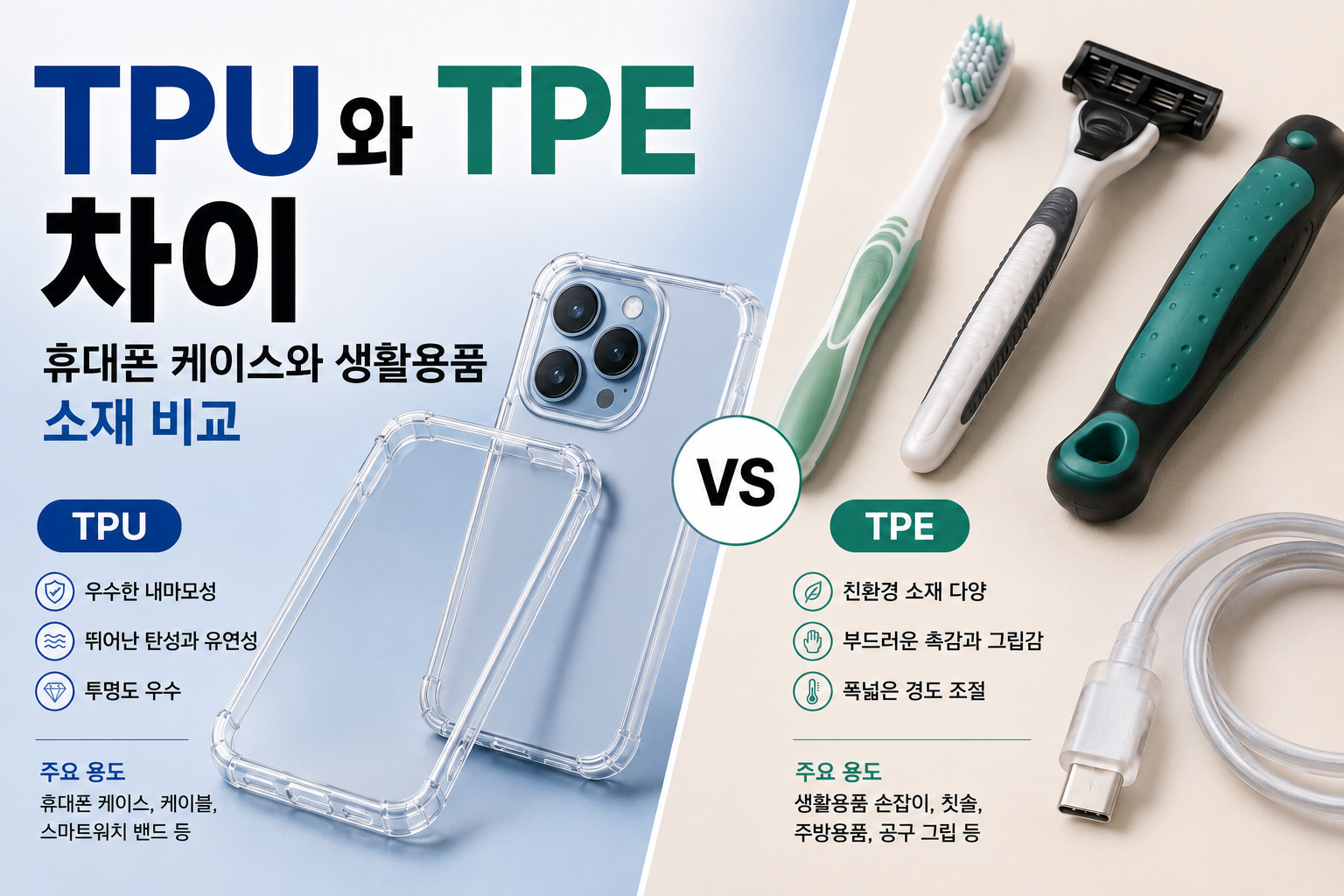 TPU와 TPE 차이: 휴대폰 케이스와 생활용품 소재 비교