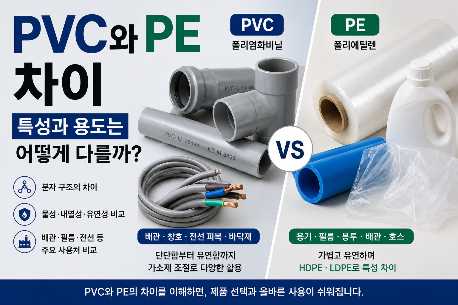 PVC와 PE 차이: 특성과 용도는 어떻게 다를까?