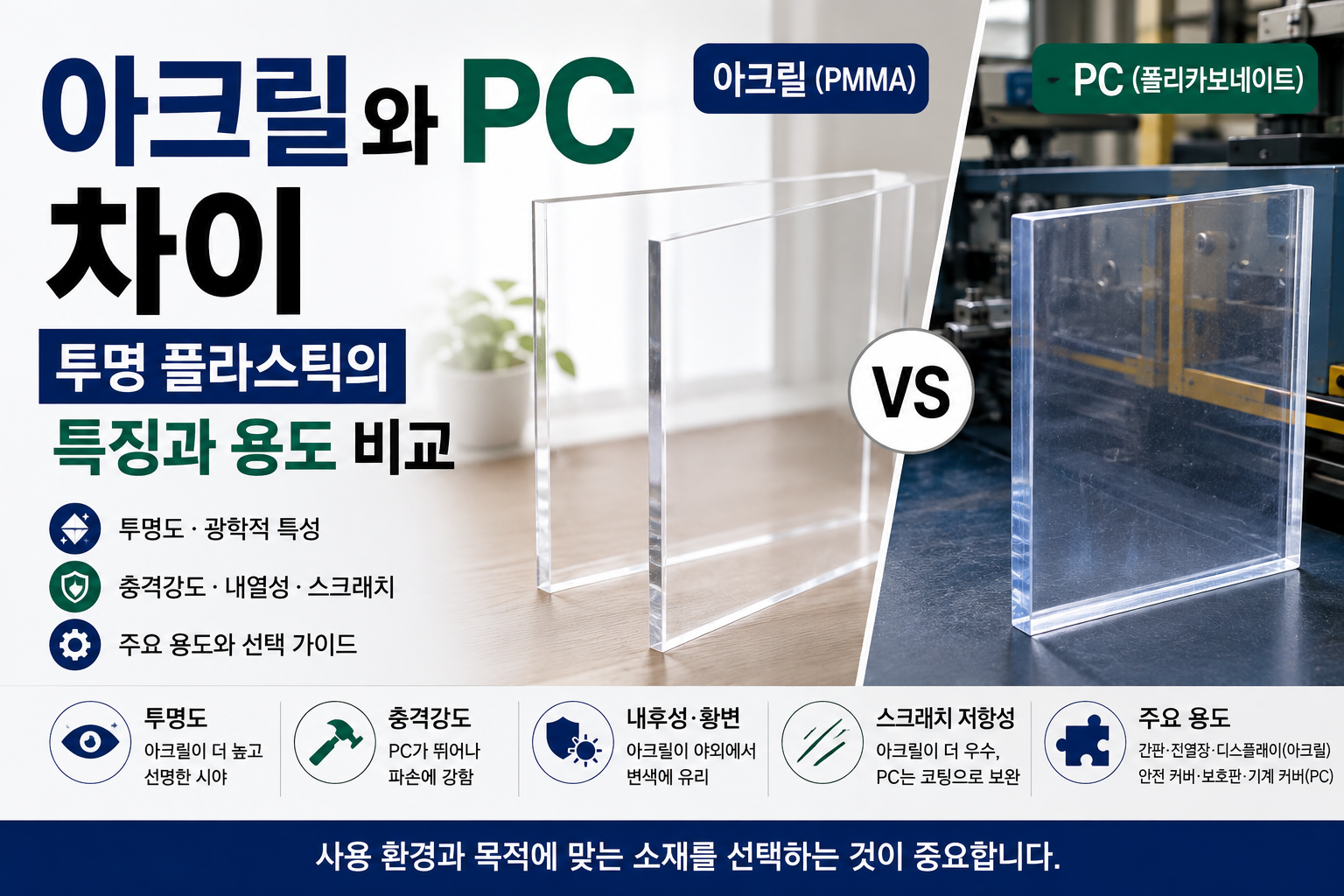 아크릴과 PC 차이: 투명 플라스틱의 특징과 용도 비교