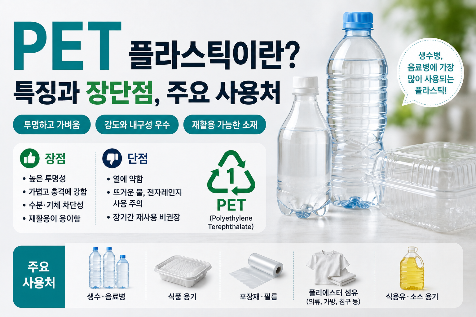 PET 플라스틱이란? 특징과 장단점, 주요 사용처